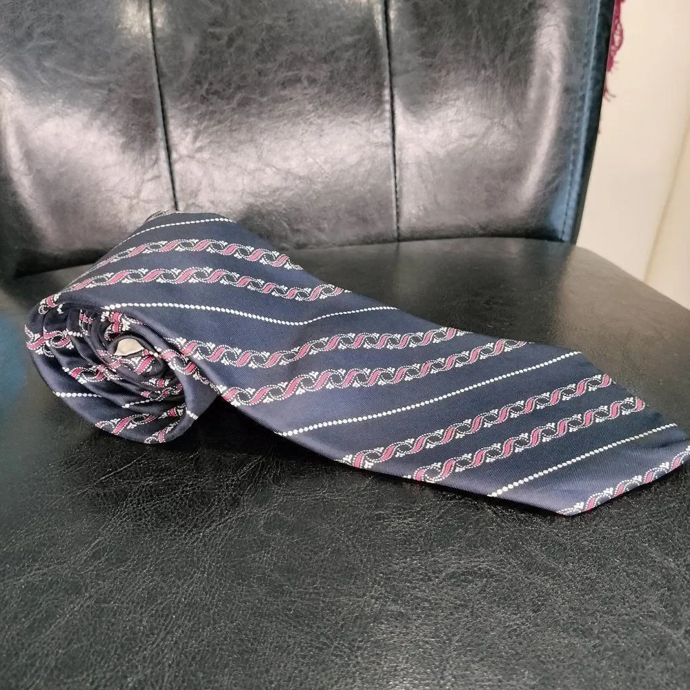 Vintage Christian Dior Red and Blue Striped Monogram Tie